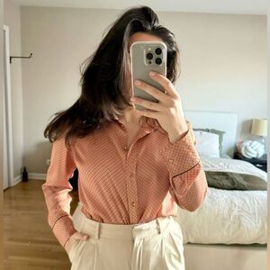 Topshop Orange Diamond Pattern Button Up size 4